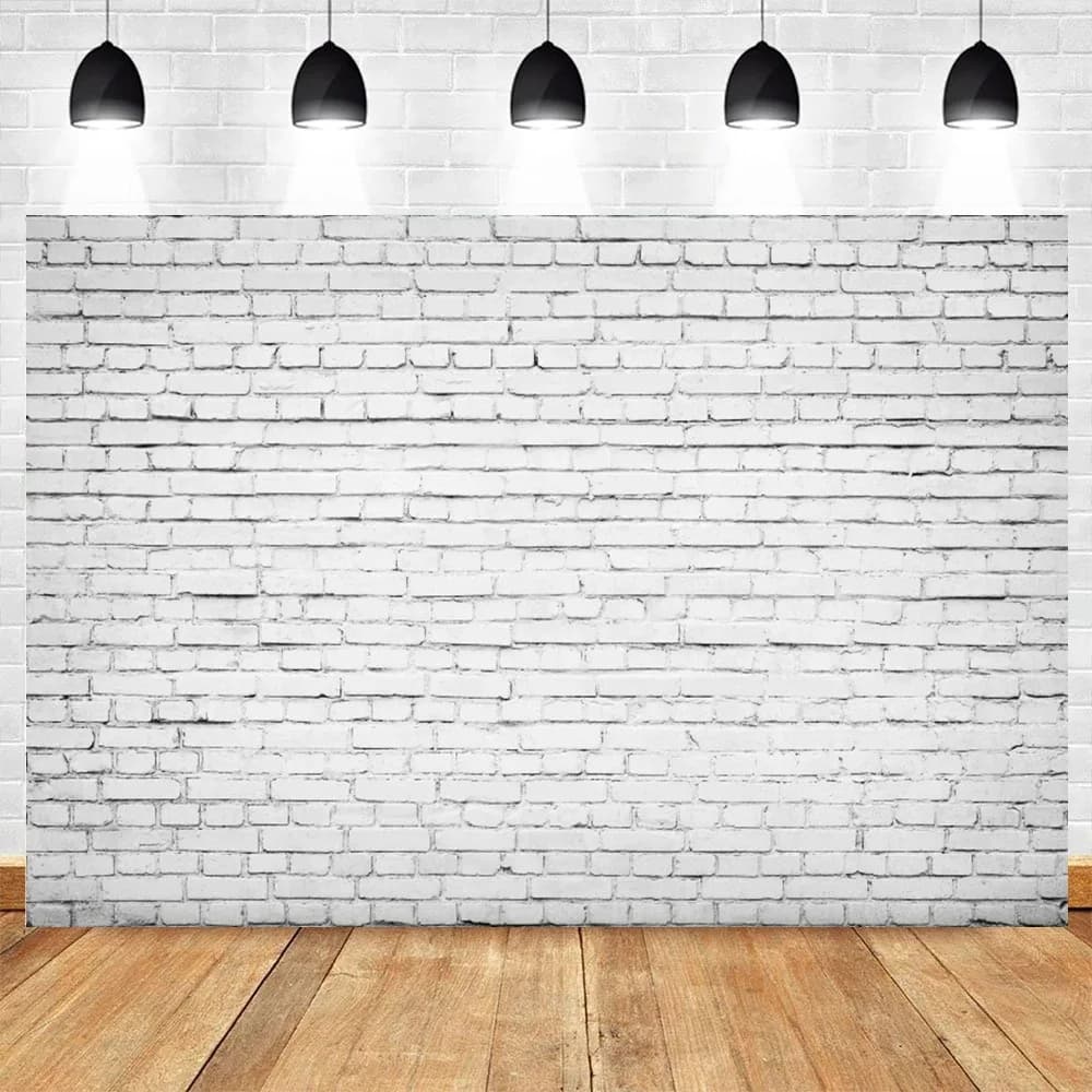 Fond de studio photo : Mur de briques blanches et sol en bois slide 11