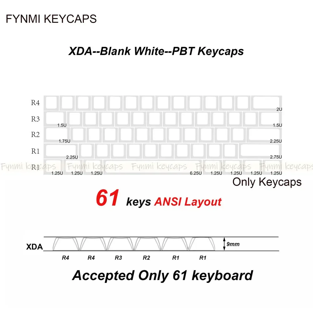 Fynmi - Set de touches PBT XDA blanches vierges (ANSI/ISO) - 61 à 125 touches slide 8