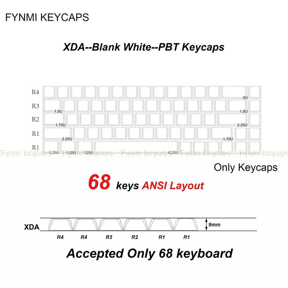 Fynmi - Set de touches PBT XDA blanches vierges (ANSI/ISO) - 61 à 125 touches slide 7