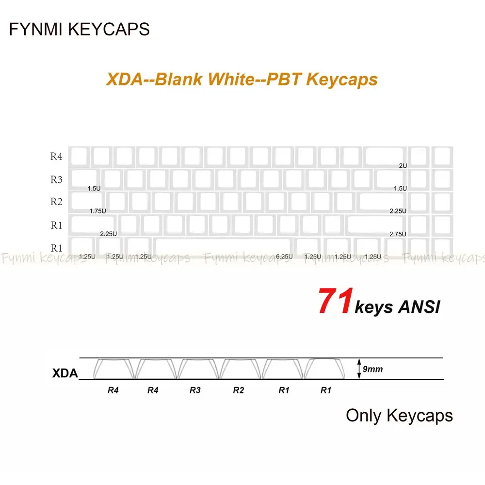 Fynmi - Set de touches PBT XDA blanches vierges (ANSI/ISO) - 61 à 125 touches slide 10