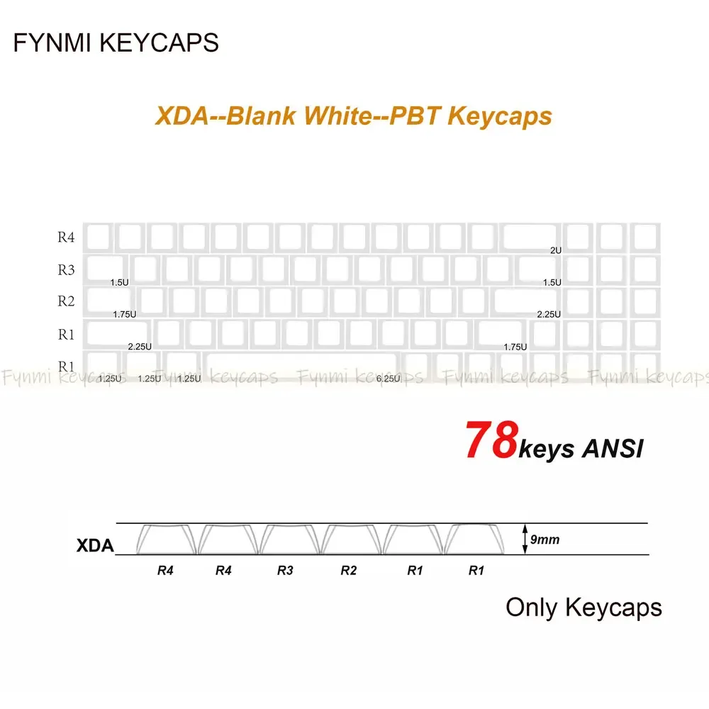 Fynmi - Set de touches PBT XDA blanches vierges (ANSI/ISO) - 61 à 125 touches slide 9