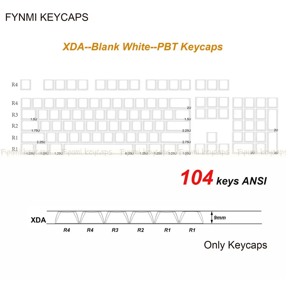 Fynmi - Set de touches PBT XDA blanches vierges (ANSI/ISO) - 61 à 125 touches slide 11