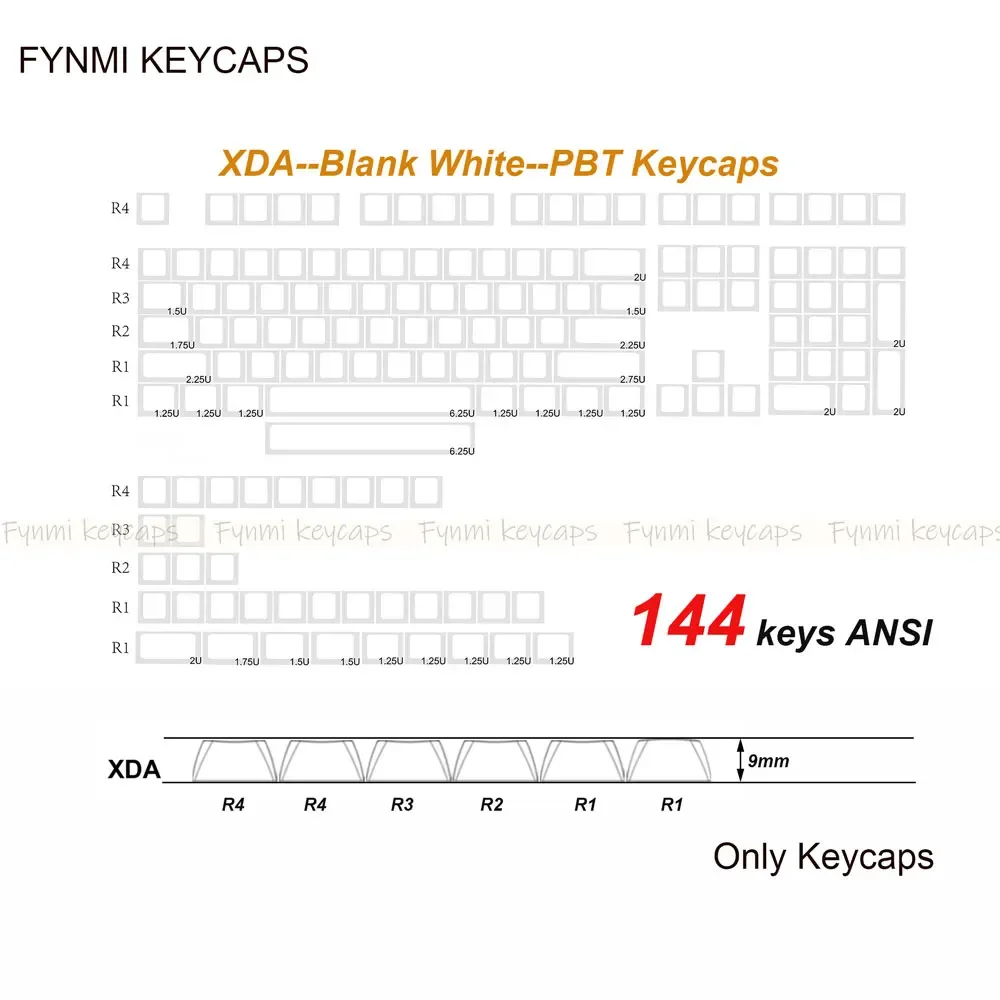 Fynmi - Set de touches PBT XDA blanches vierges (ANSI/ISO) - 61 à 125 touches slide 15