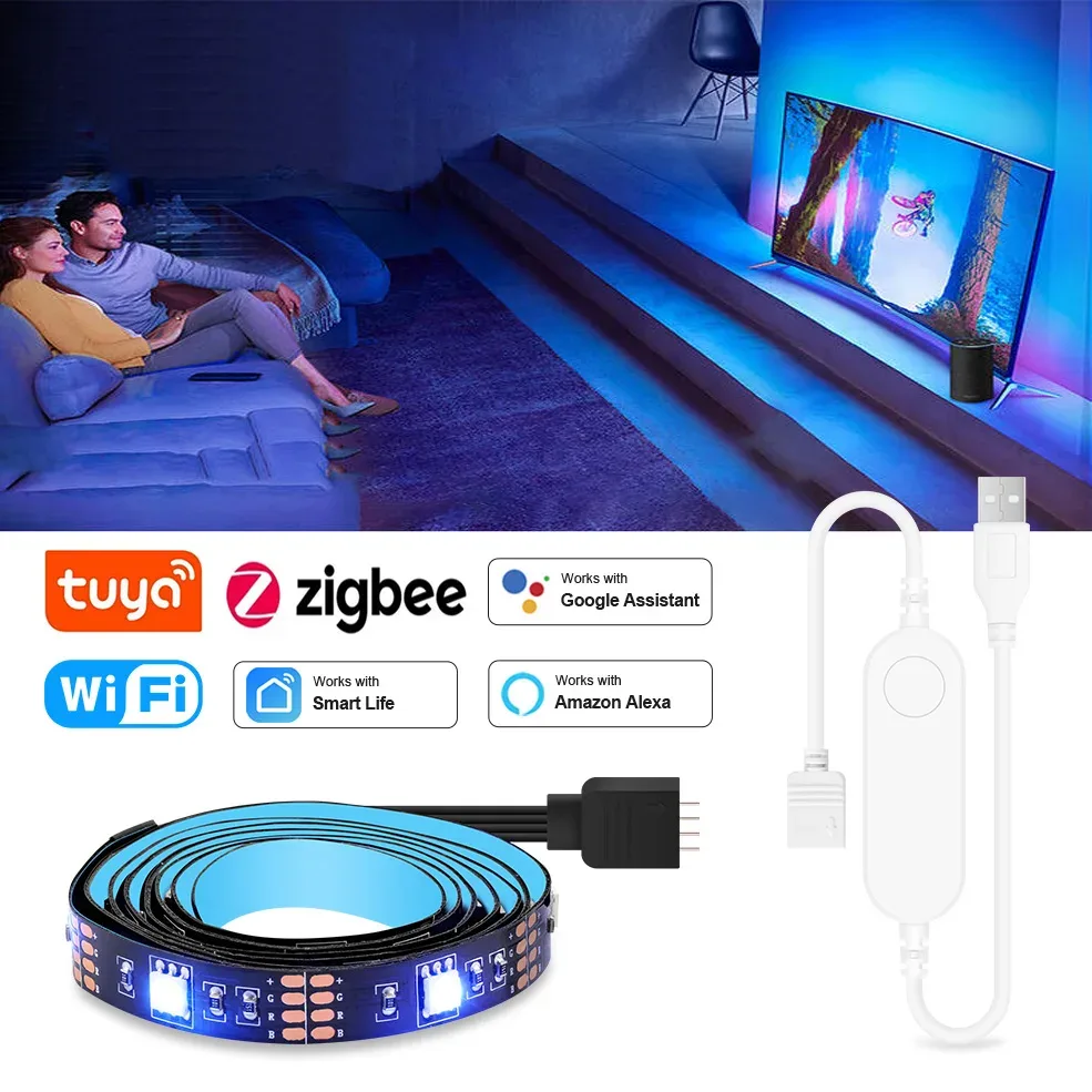 Ruban LED RGB Intelligent USB pour Rétroéclairage TV - Compatible Alexa et Google Home