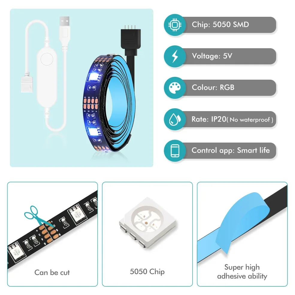 Ruban LED RGB Intelligent USB pour Rétroéclairage TV - Compatible Alexa et Google Home slide 3