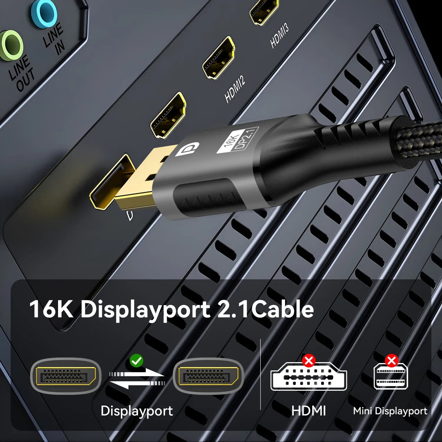 Câble DisplayPort 2.1 80Gbps - 16K@30Hz, 8K@120Hz, 4K - Pour Moniteur Gaming et HDTV - Image 4