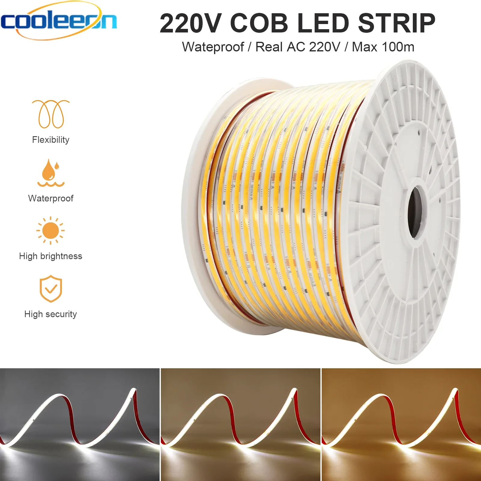 Ruban LED COB 220V IP67 Étanche et Dimmable pour Extérieur - Haute Densité FCOB - Image 1
