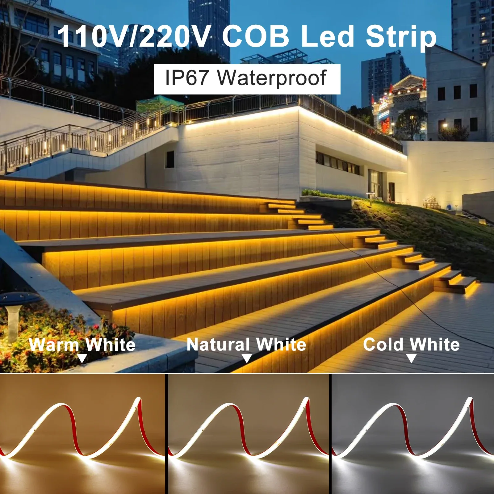 Ruban LED COB 220V IP67 Étanche et Dimmable pour Extérieur - Haute Densité FCOB - Image 6