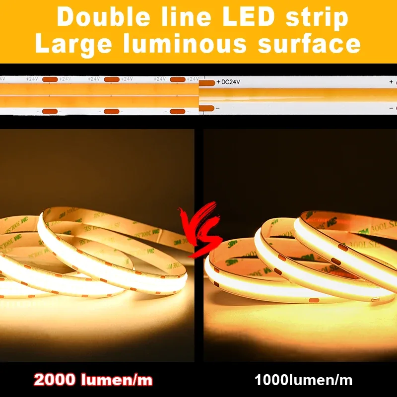 Ruban LED COB Double Rangée Haute Luminosité 10 000 lm - 600 LED/m - IRC 90 - Variable - 24V (3000K/4000K/6500K) - Image 3