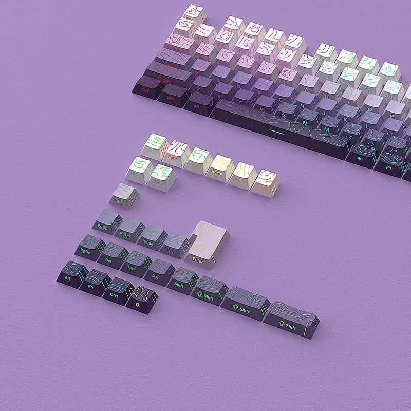 Keycaps PBT à dégradé et lettrage latéral transparent, profil Cherry, pour claviers mécaniques (60% à 100%) - Image 2