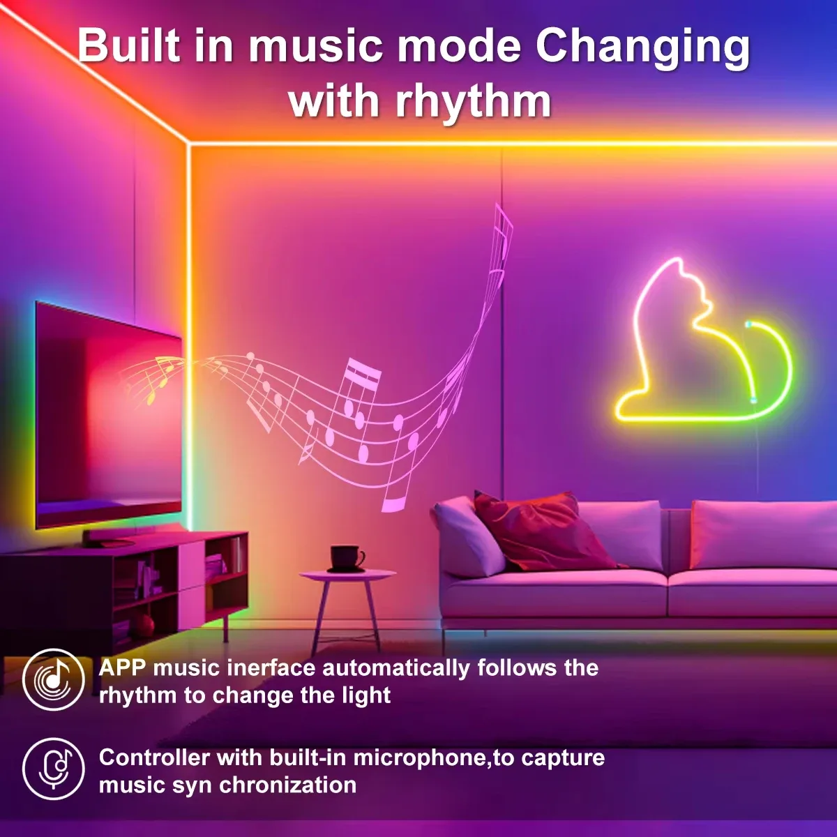 Ruban LED Néon Flexible RGBIC 5V USB - Contrôle Bluetooth et Synchronisation Musicale slide 5