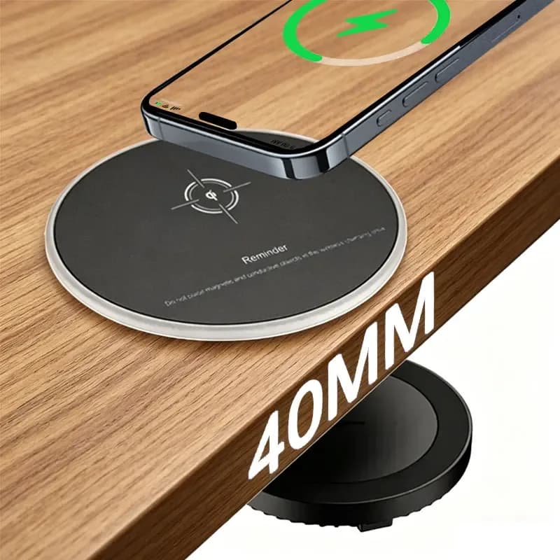 Chargeur sans fil invisible sous le bureau (40 mm) pour iPhone et Samsung - Image 1