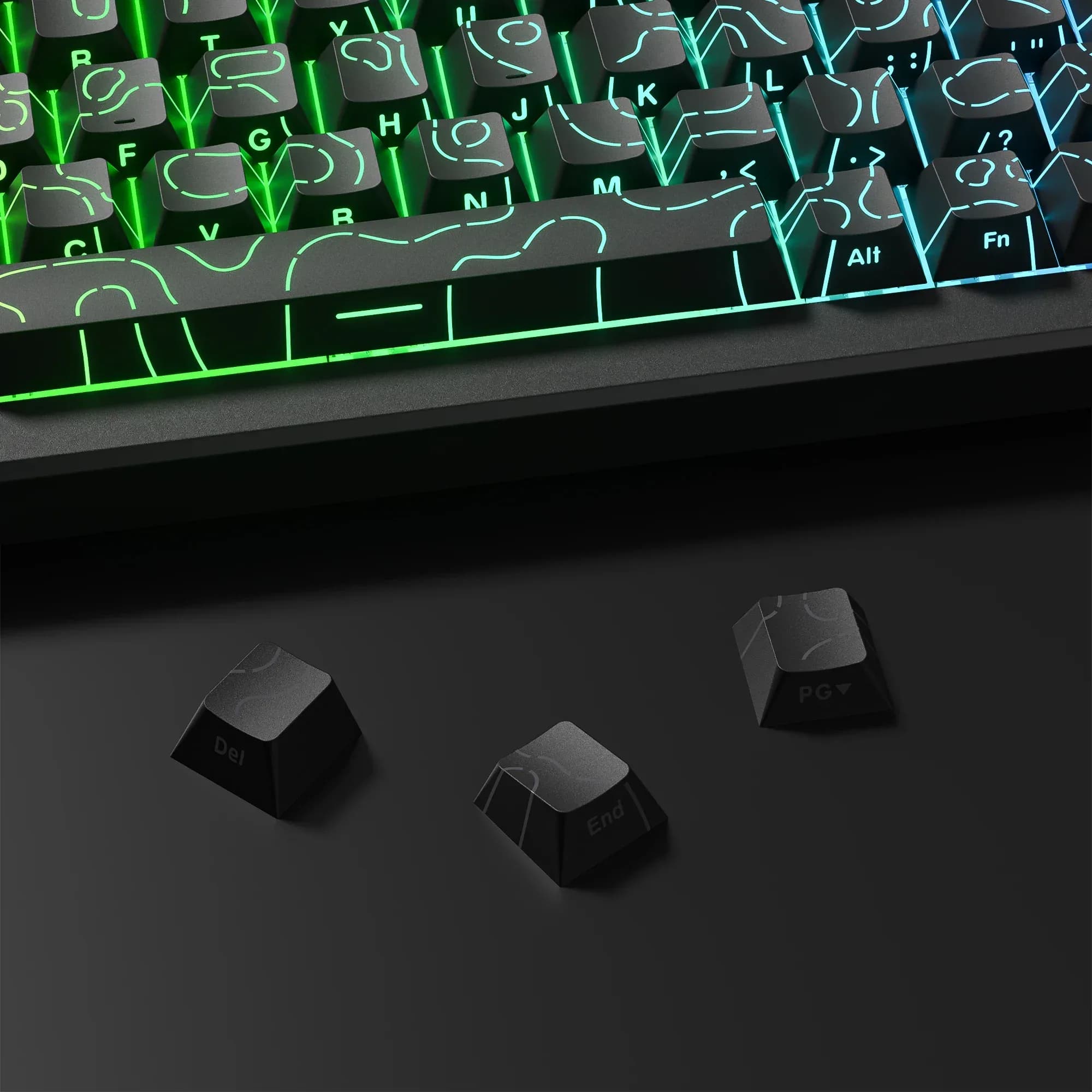 Set de touches PBT Noir Topographique 4.0 - Profil Cherry - Double injection latérale RGB - Compatible switches Cherry MX - Image 6