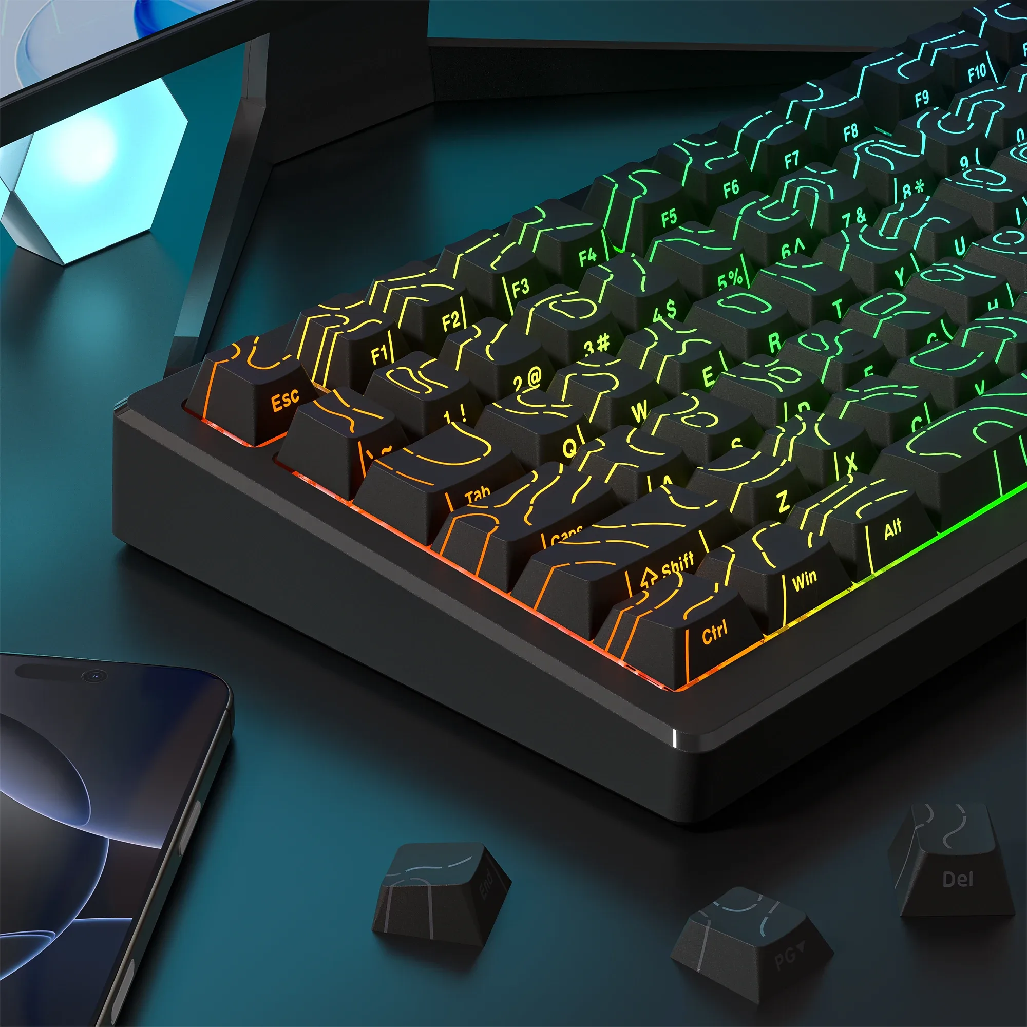 Set de touches PBT Noir Topographique 4.0 - Profil Cherry - Double injection latérale RGB - Compatible switches Cherry MX - Image 3