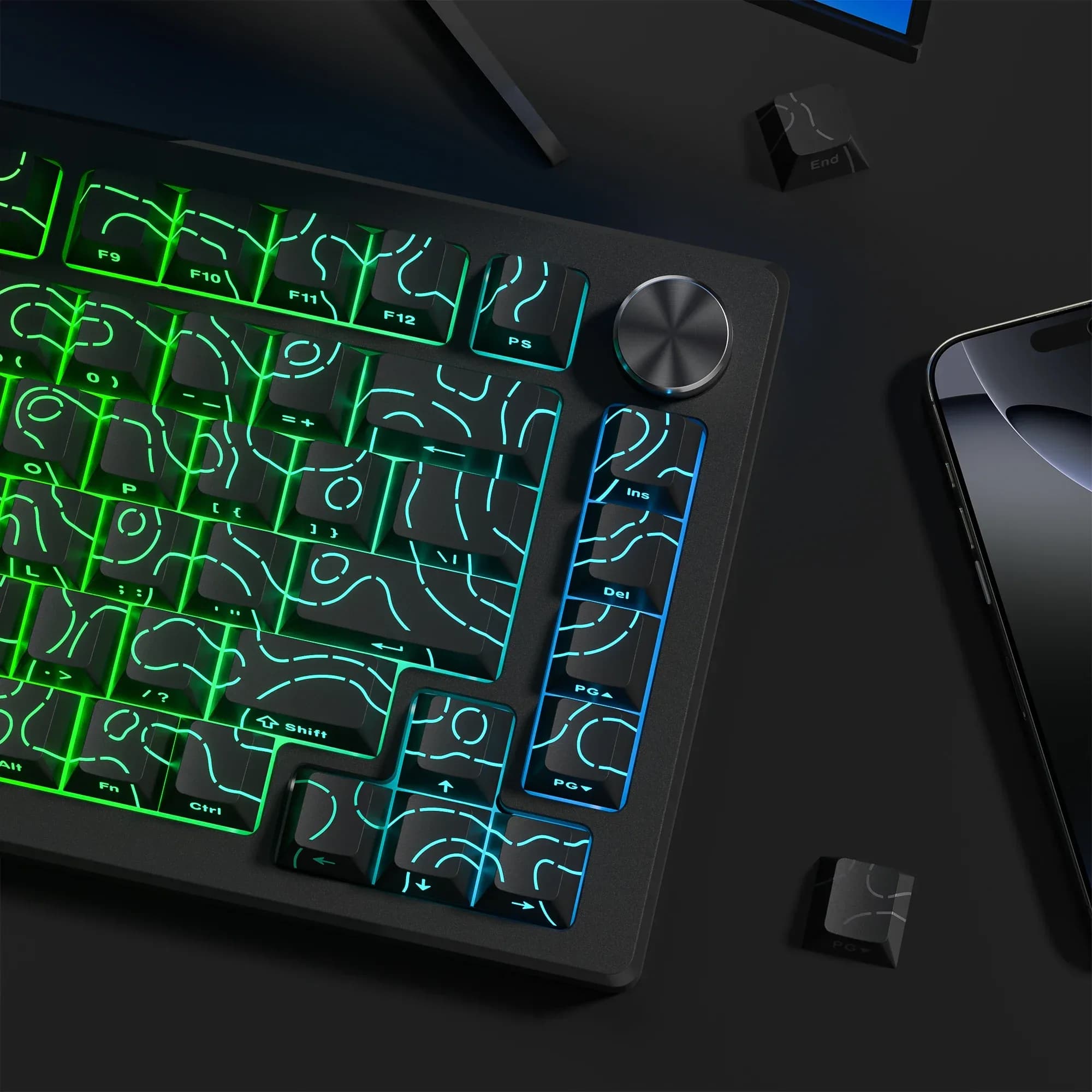 Set de touches PBT Noir Topographique 4.0 - Profil Cherry - Double injection latérale RGB - Compatible switches Cherry MX - Image 1