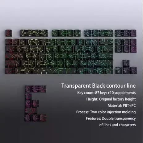 Set de touches PBT Noir Topographique 4.0 - Profil Cherry - Double injection latérale RGB - Compatible switches Cherry MX slide 15