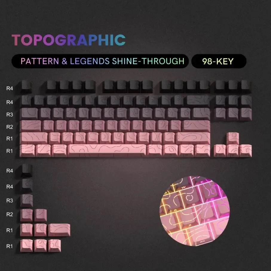 Set de touches PBT Noir Topographique 4.0 - Profil Cherry - Double injection latérale RGB - Compatible switches Cherry MX slide 7