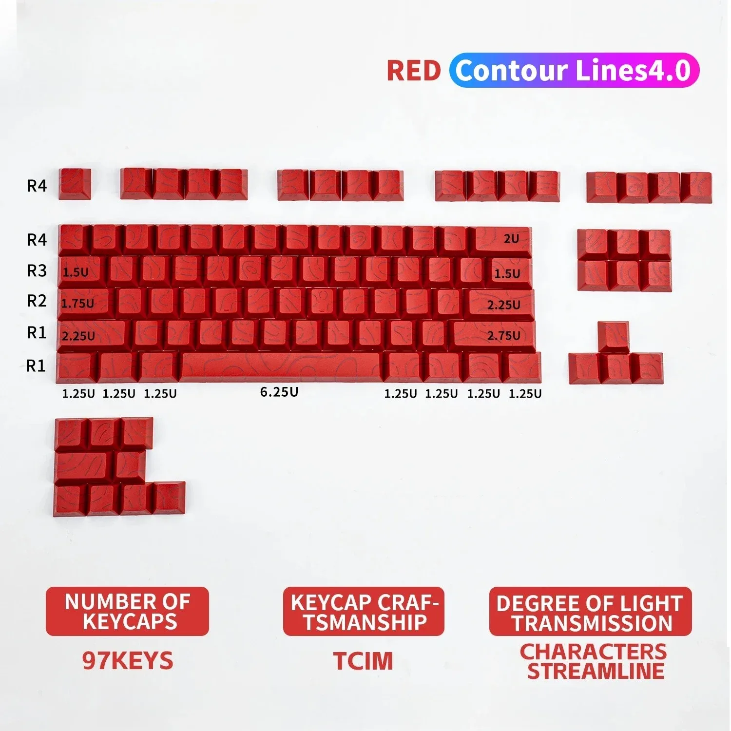 Set de touches PBT Noir Topographique 4.0 - Profil Cherry - Double injection latérale RGB - Compatible switches Cherry MX slide 8