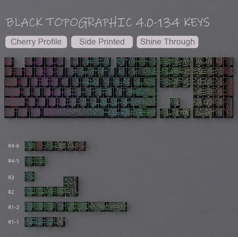 Set de touches PBT Noir Topographique 4.0 - Profil Cherry - Double injection latérale RGB - Compatible switches Cherry MX slide 13
