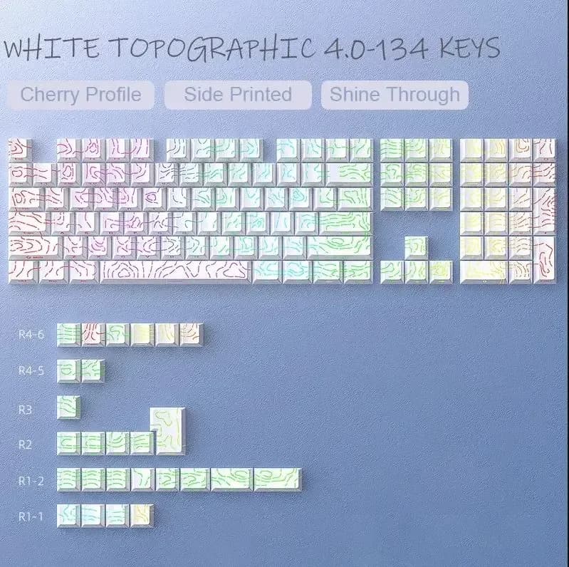 Set de touches PBT Noir Topographique 4.0 - Profil Cherry - Double injection latérale RGB - Compatible switches Cherry MX slide 14