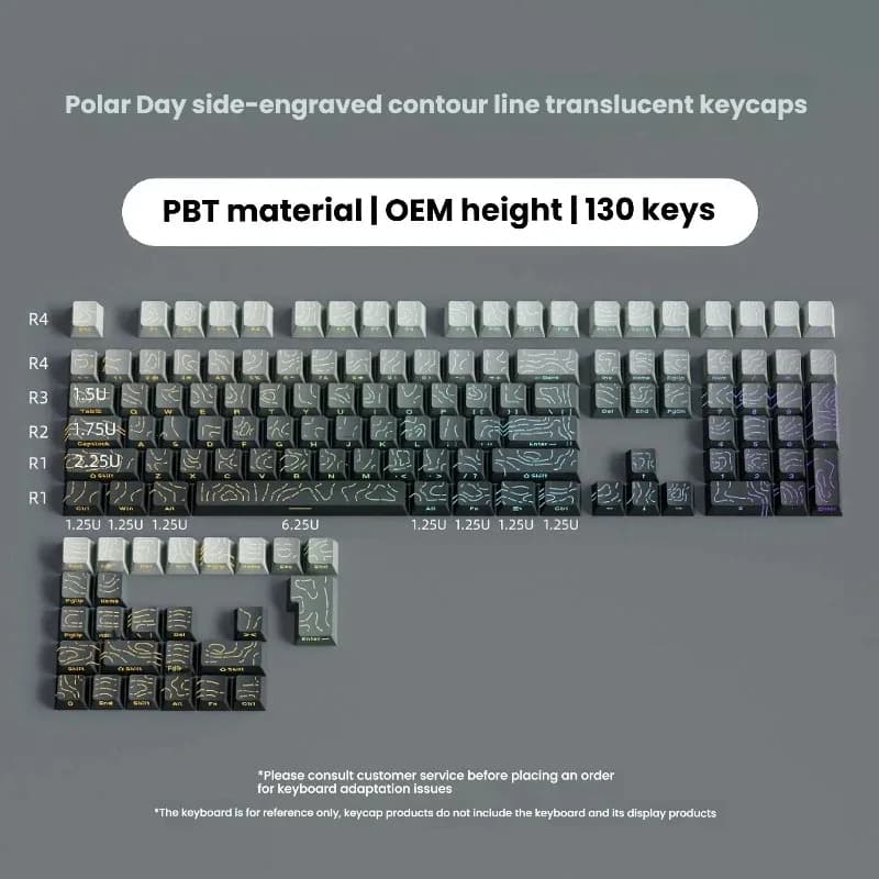 Set de touches PBT Noir Topographique 4.0 - Profil Cherry - Double injection latérale RGB - Compatible switches Cherry MX slide 20