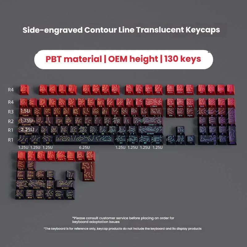 Set de touches PBT Noir Topographique 4.0 - Profil Cherry - Double injection latérale RGB - Compatible switches Cherry MX slide 22