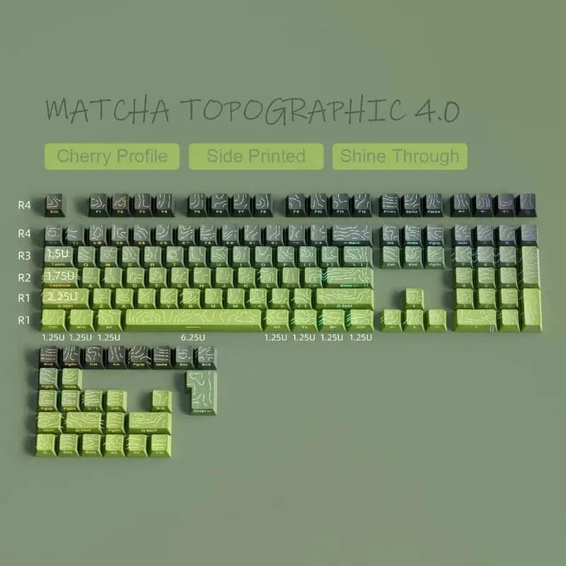Set de touches PBT Noir Topographique 4.0 - Profil Cherry - Double injection latérale RGB - Compatible switches Cherry MX slide 24