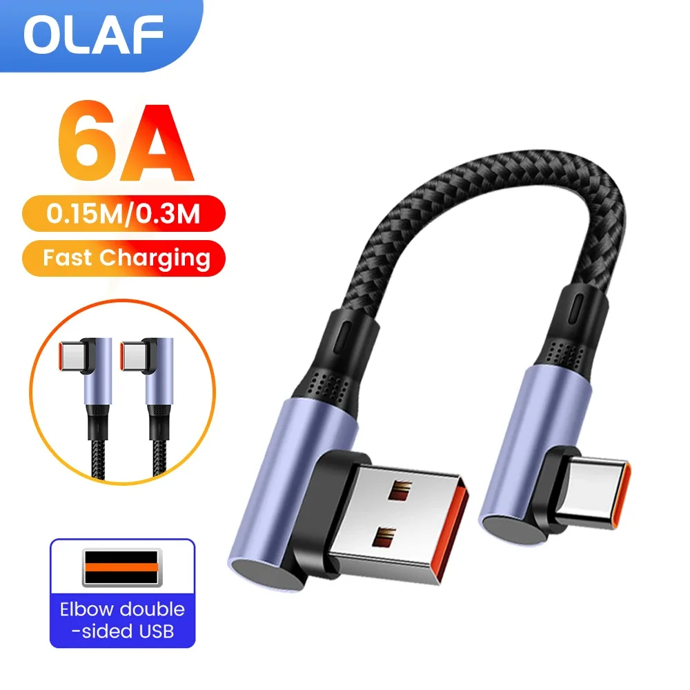 Câble USB-C vers USB-C 6A Coudé à 90° - Charge Rapide