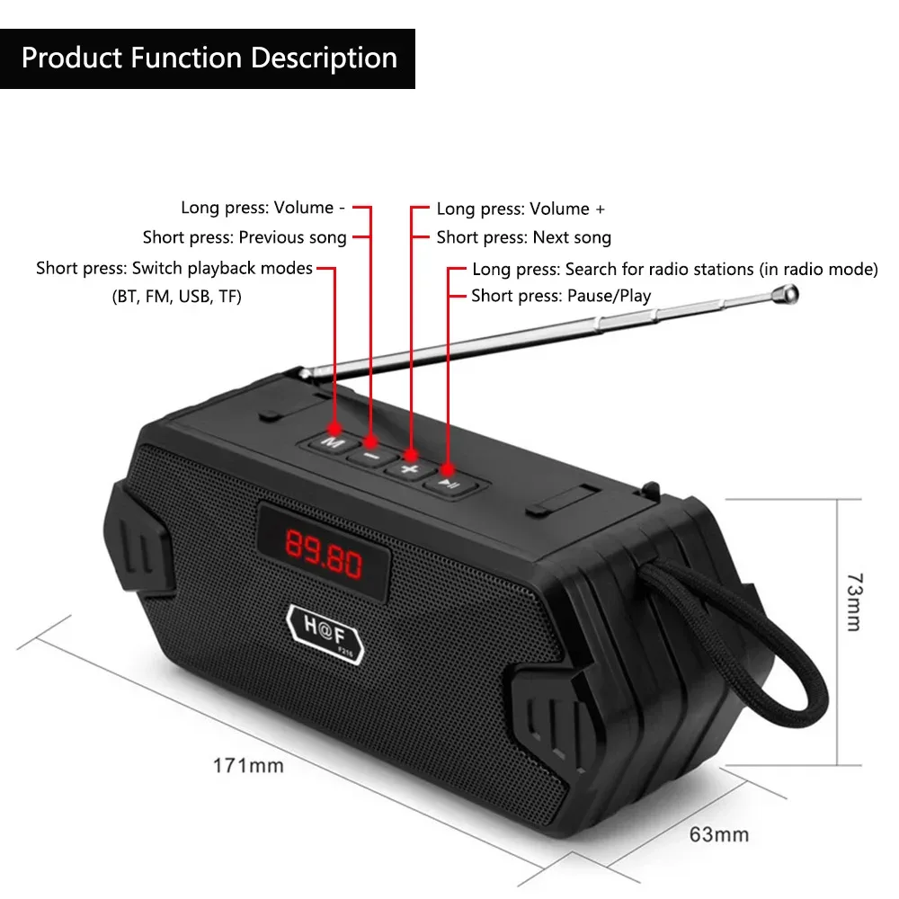 Enceinte Bluetooth portable avec radio FM, ports USB, Micro SD et AUX - Image 6