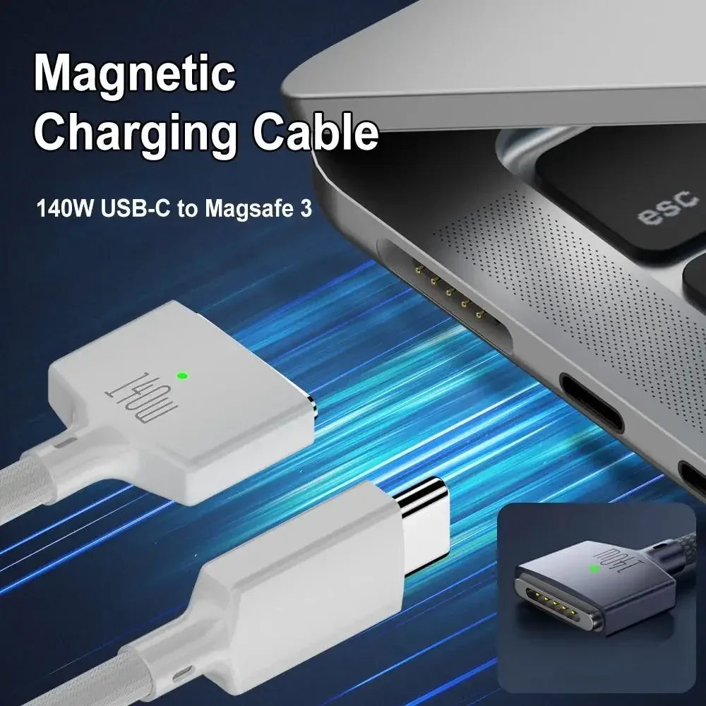 Câble de charge magnétique USB-C vers MagSafe 1/2/3 (140W PD) pour MacBook Air/Pro (A2442, A2485, A2681) - Image 3