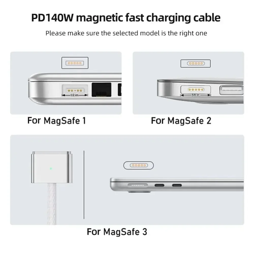 Câble de charge magnétique USB-C vers MagSafe 1/2/3 (140W PD) pour MacBook Air/Pro (A2442, A2485, A2681) - Image 6