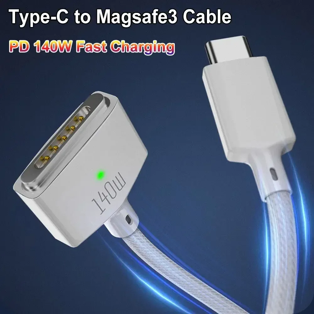 Câble de charge magnétique USB-C vers MagSafe 1/2/3 (140W PD) pour MacBook Air/Pro (A2442, A2485, A2681) - Image 2