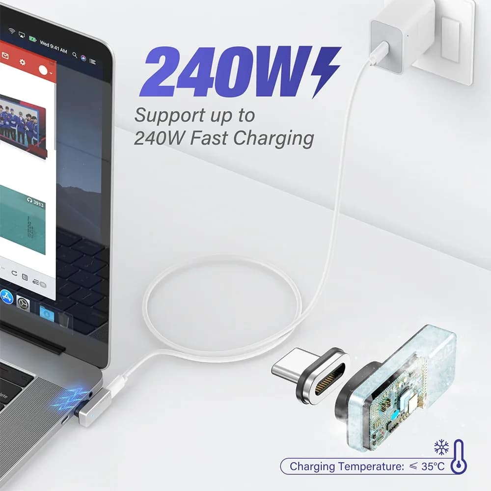 Adaptateur Magnétique USB4 / Thunderbolt 3 (USB-C) - 40Gbps, 240W, 8K@60Hz - Image 5