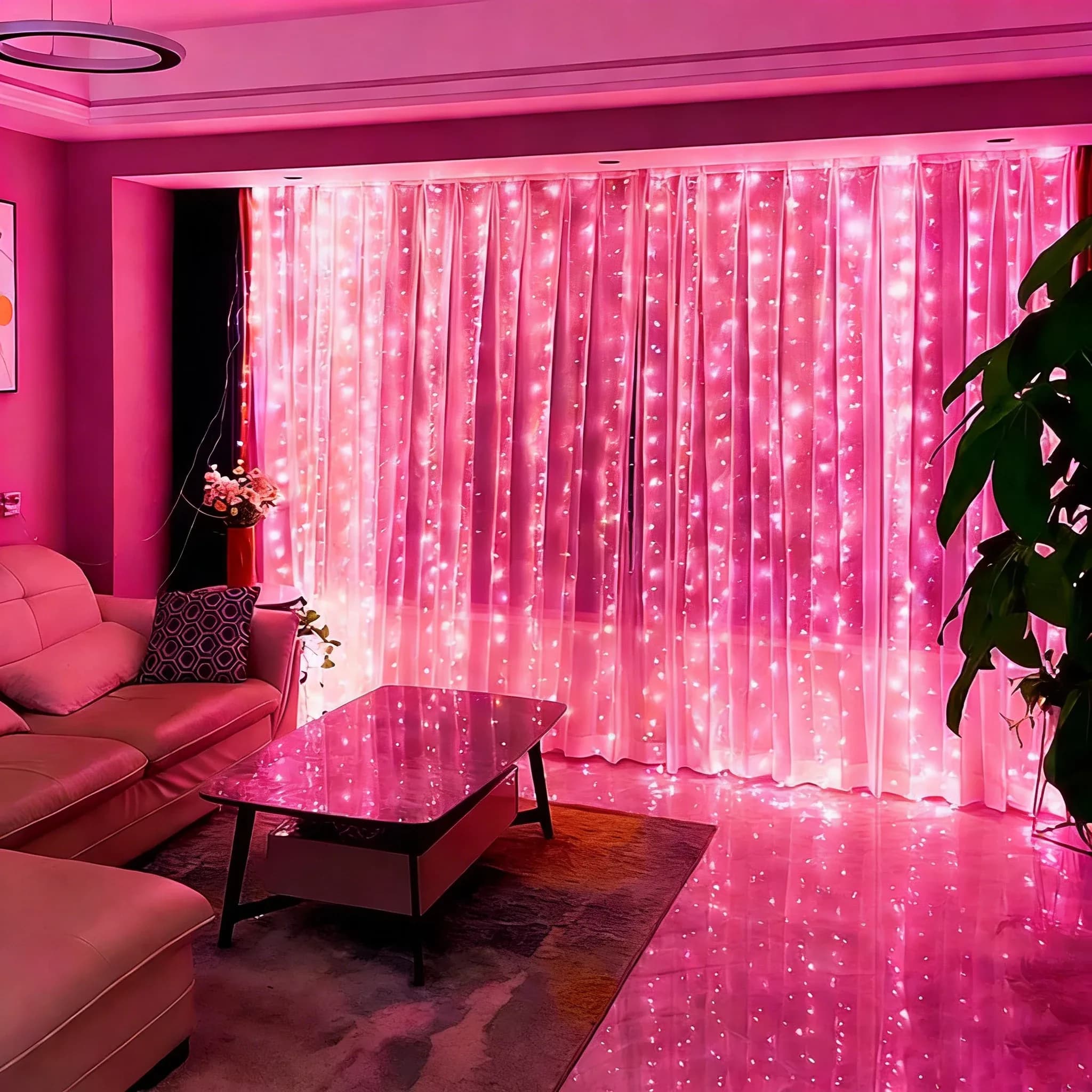 Rideau lumineux LED rose avec télécommande et alimentation USB - Image 3