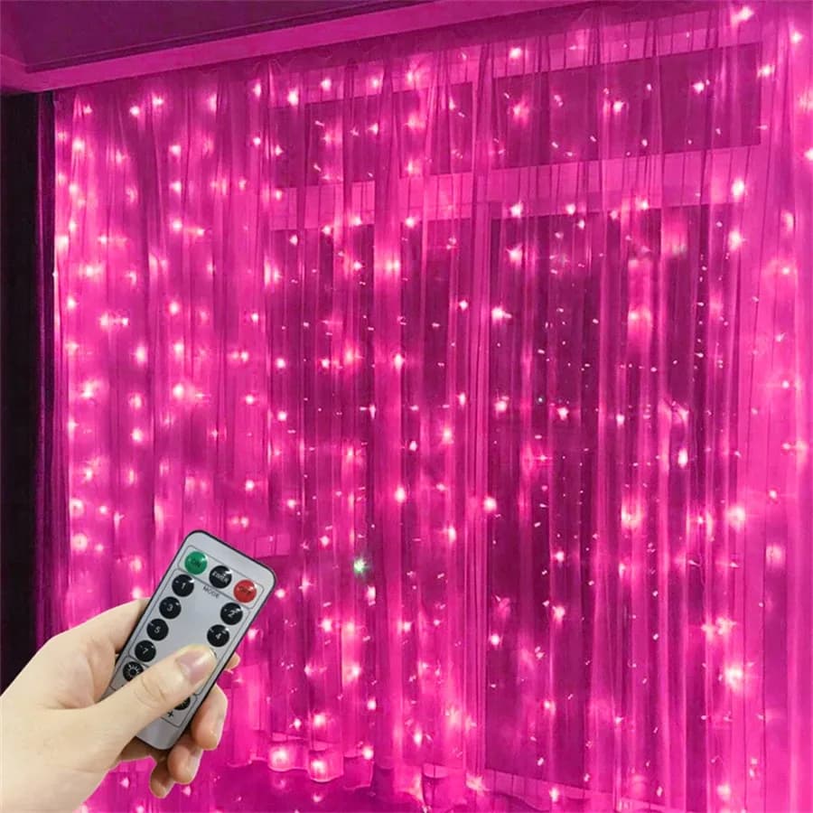 Rideau lumineux LED rose avec télécommande et alimentation USB slide 7