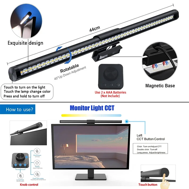 Barre lumineuse LED pour écran avec télécommande et protection oculaire - 44 cm slide 5