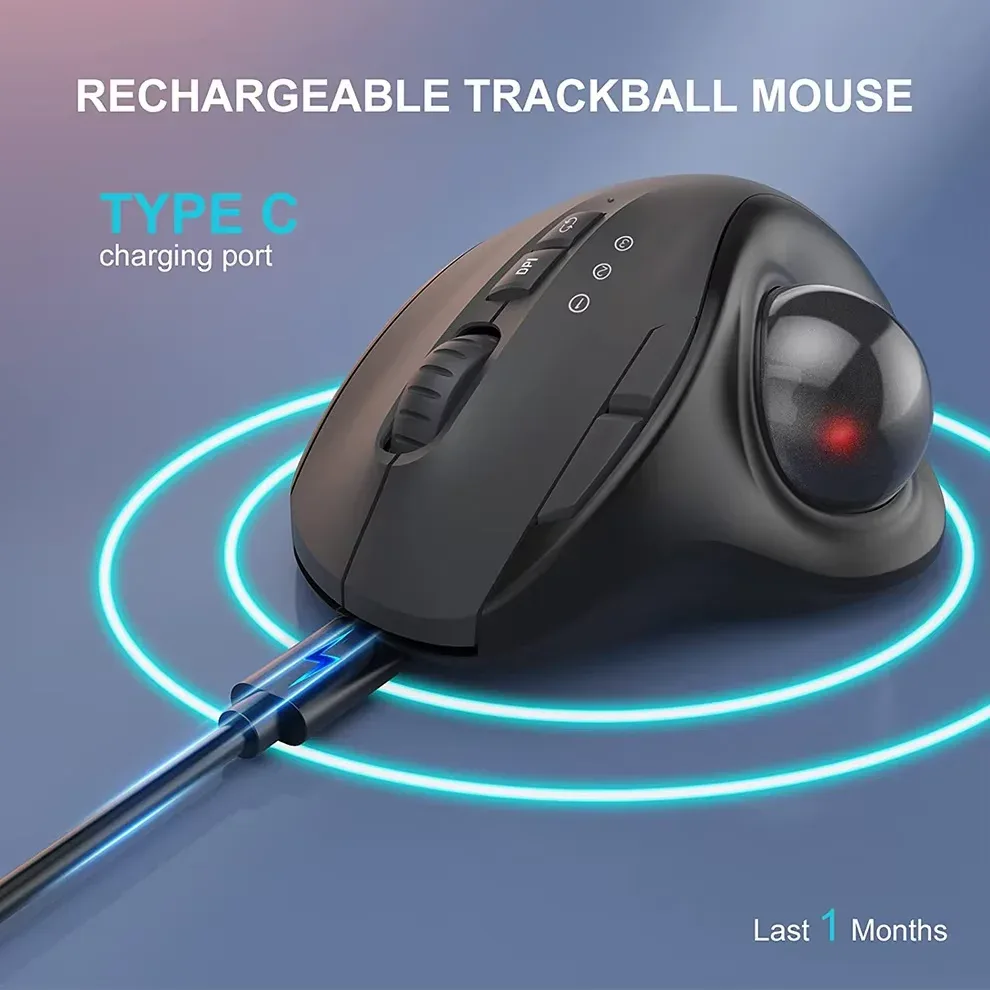 Souris Trackball Ergonomique Verticale Rechargeable - Bluetooth et 2.4G - 2400 DPI avec Étui EVA - Image 5