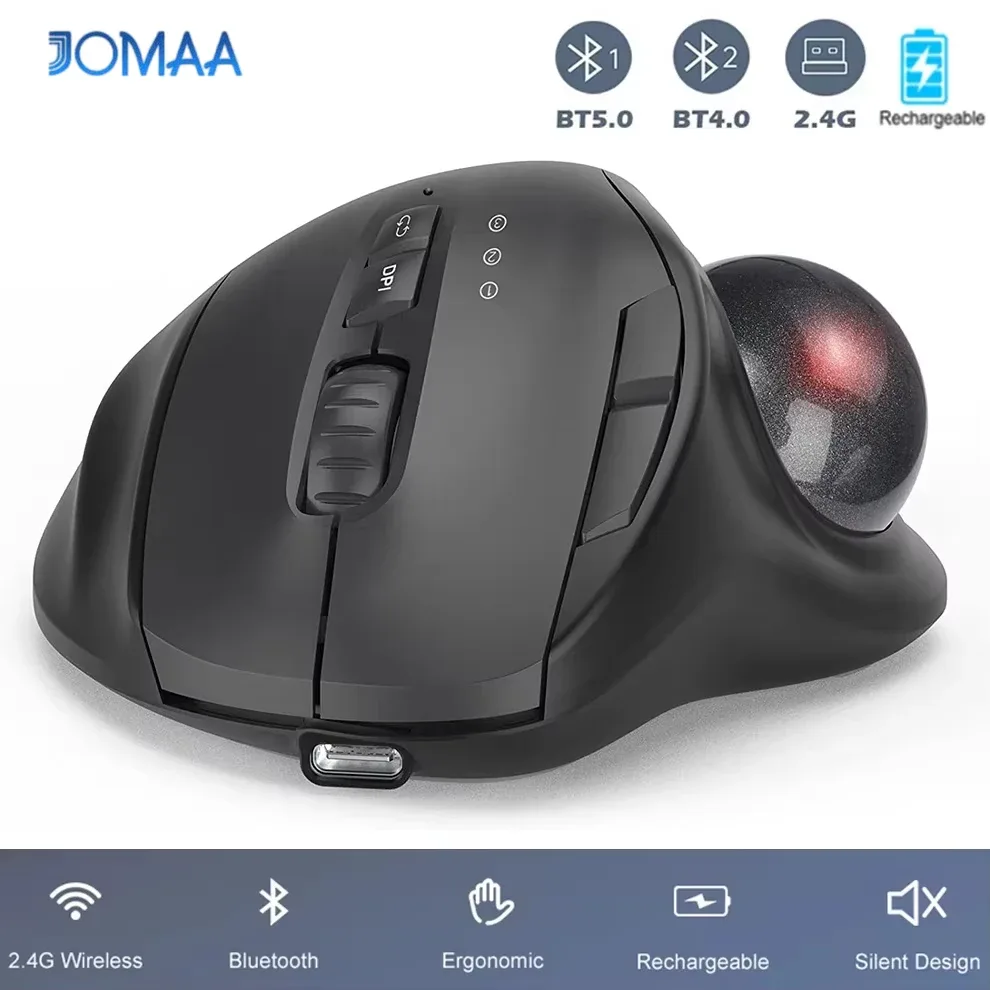 Souris Trackball Ergonomique Verticale Rechargeable - Bluetooth et 2.4G - 2400 DPI avec Étui EVA - Image 1