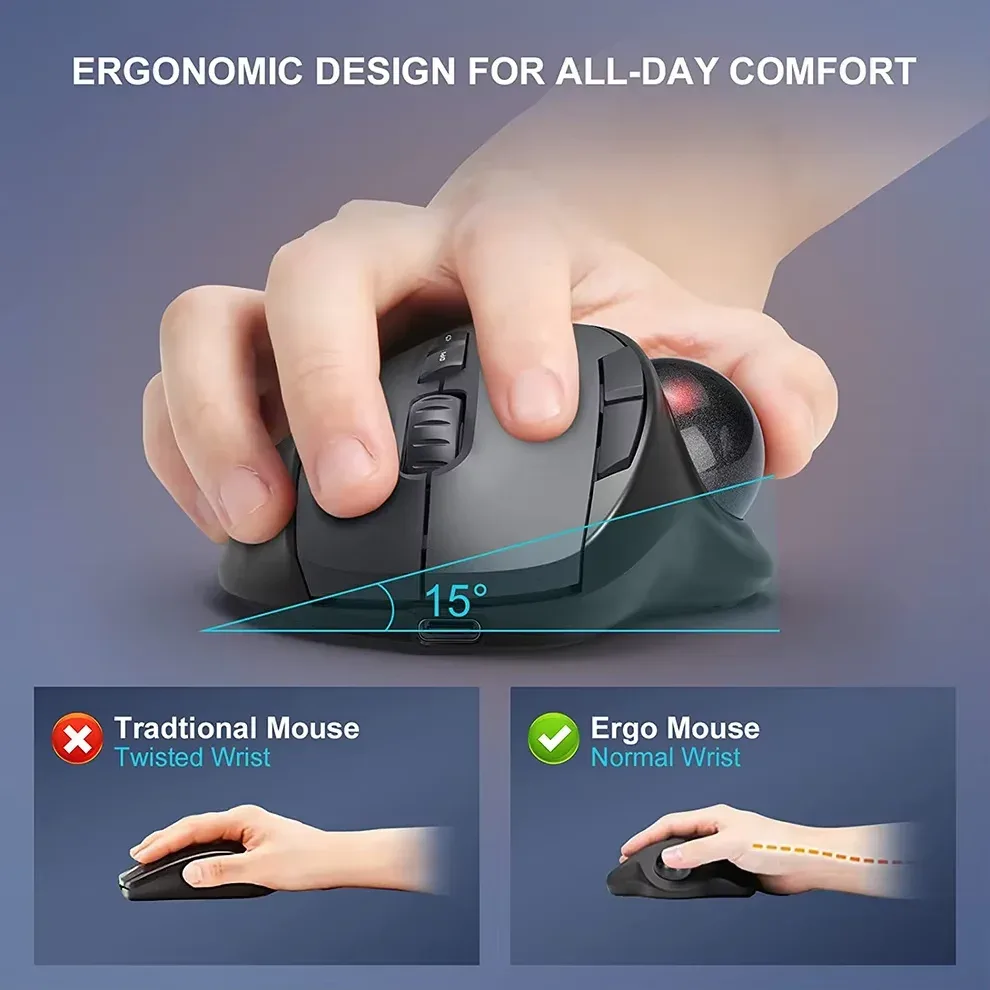 Souris Trackball Ergonomique Verticale Rechargeable - Bluetooth et 2.4G - 2400 DPI avec Étui EVA - Image 2