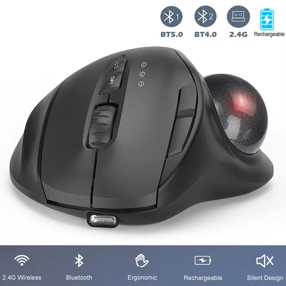Souris Trackball Ergonomique Verticale Rechargeable - Bluetooth et 2.4G - 2400 DPI avec Étui EVA slide 8
