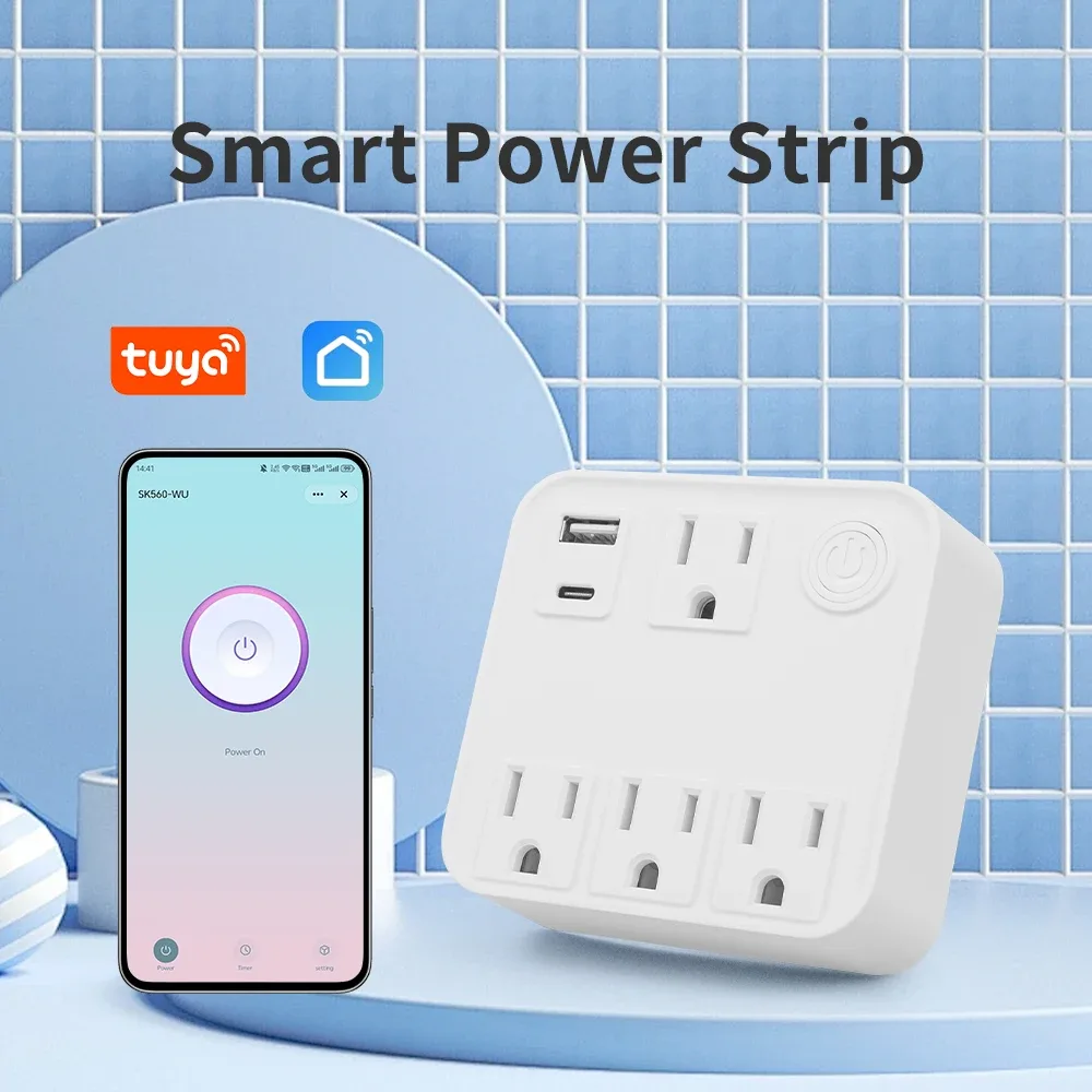 Multiprise connectée WiFi Tuya avec suivi de consommation, compatible Alexa et Google Home