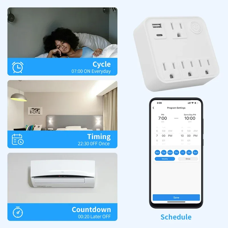 Multiprise connectée WiFi Tuya avec suivi de consommation, compatible Alexa et Google Home slide 3