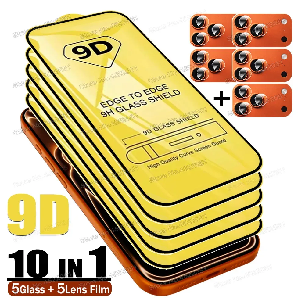 Lot de 10 protections d'écran en verre trempé 9D pour iPhone 11 à 17 Pro Max, Plus, Mini, Air - Image 1