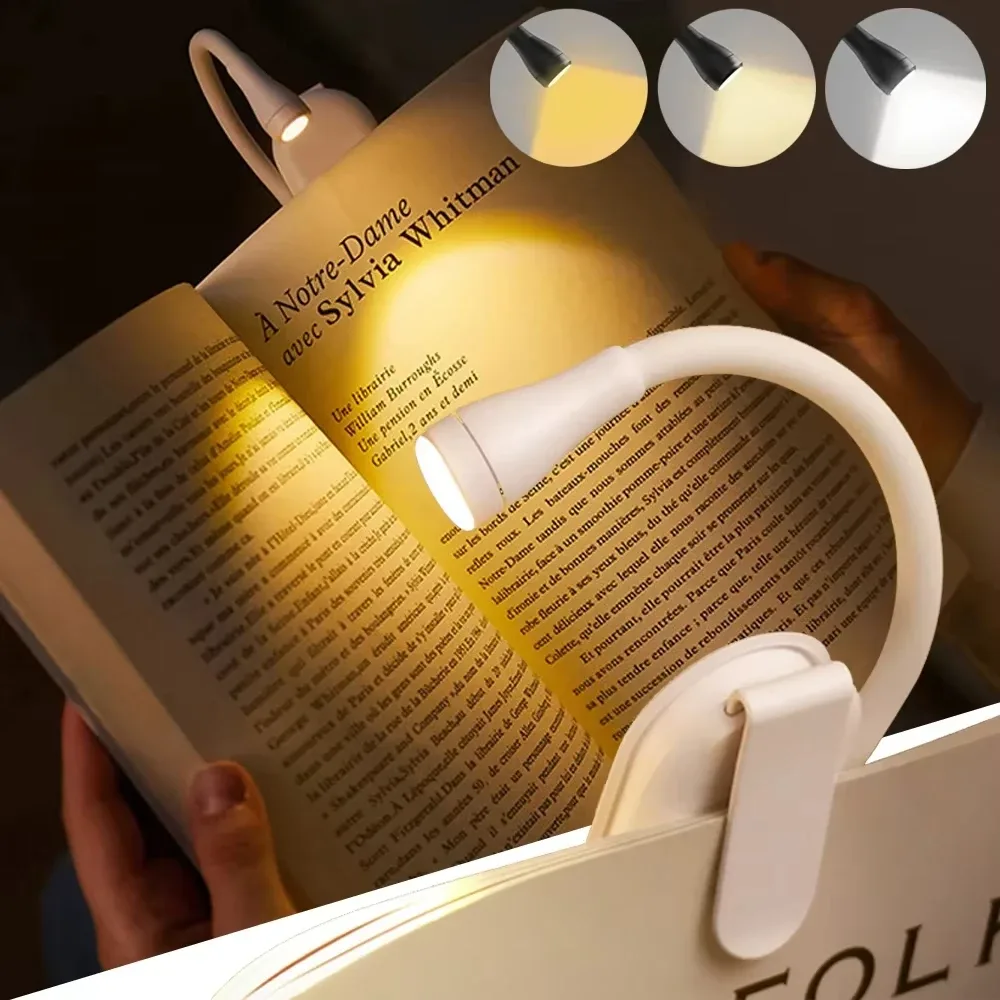 Mini lampe de lecture LED rechargeable à clip - 3 modes de couleur - Image 1
