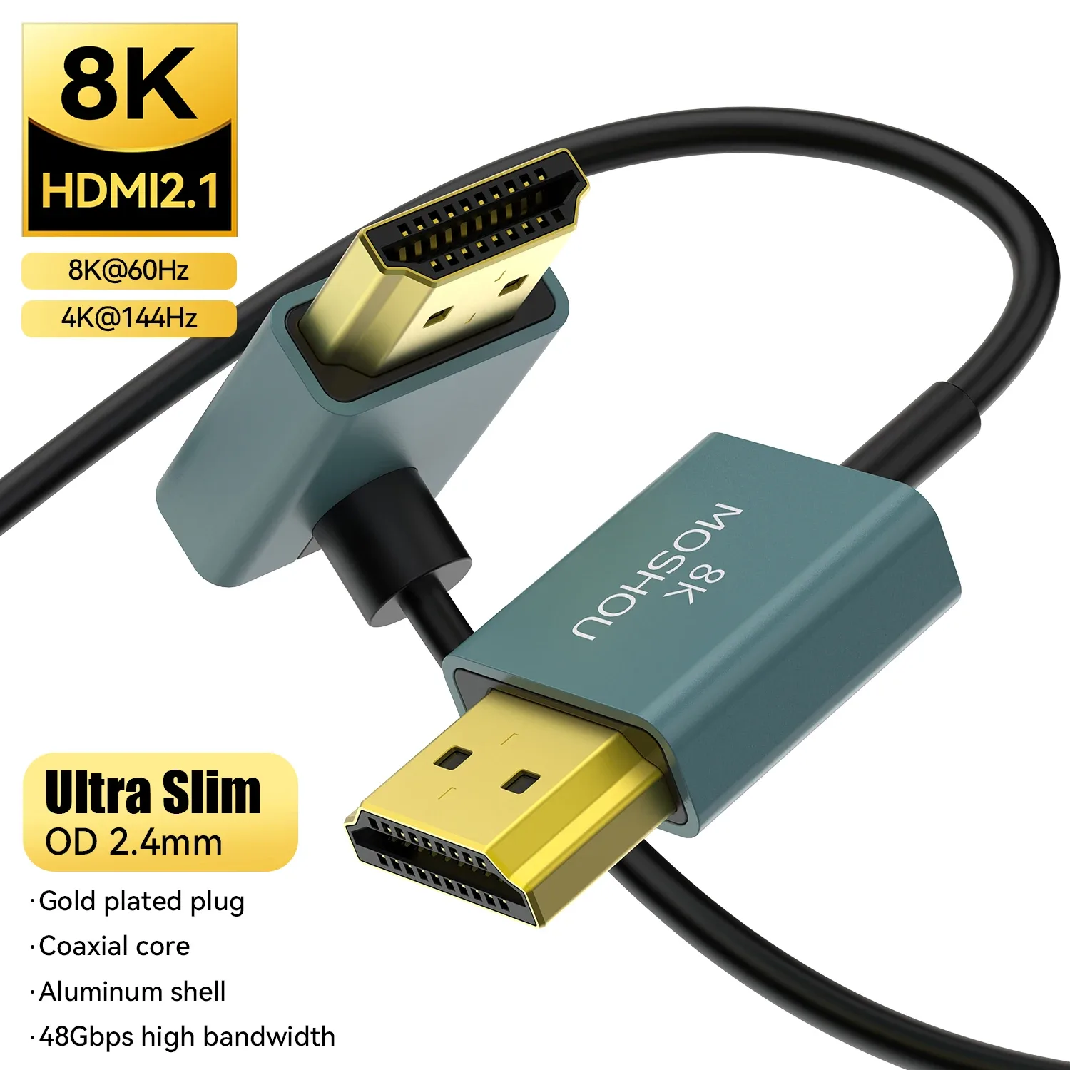Câble HDMI 2.1 MOSHOU Ultra Mince et Flexible - 8K@60Hz, 4K@120Hz, 48 Gbps