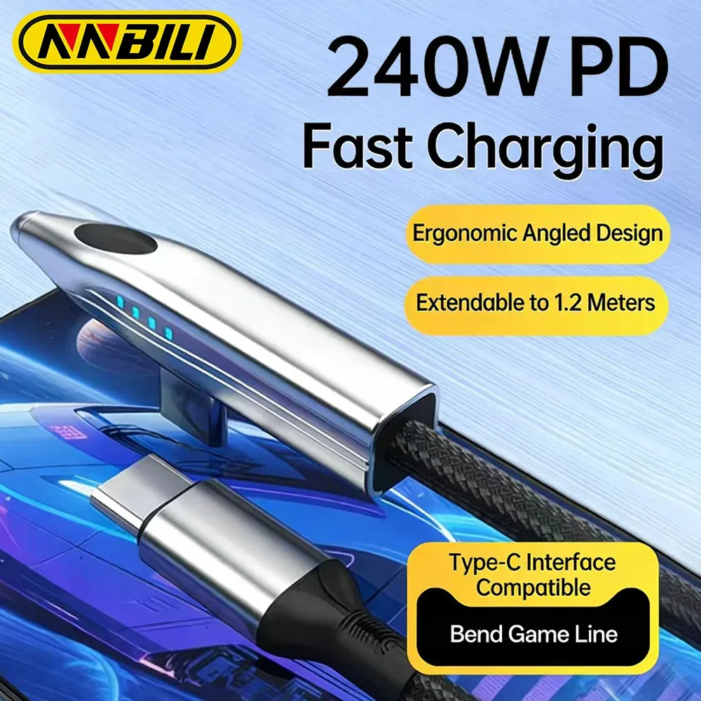 Câble USB-C vers USB-C NNBILI 240W PD coudé à 90° pour MacBook, iPhone et Samsung - Image 1