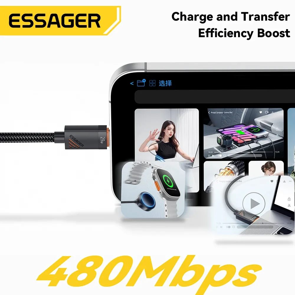 Essager Câble USB-C vers Lightning à Ressort - Charge Rapide PD 29W, 1,8m - Image 6