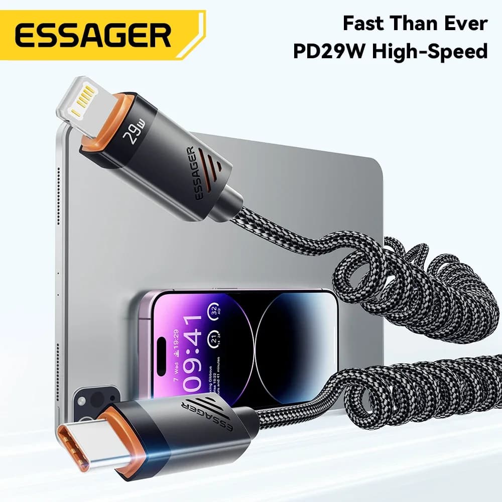 Essager Câble USB-C vers Lightning à Ressort - Charge Rapide PD 29W, 1,8m - Image 2