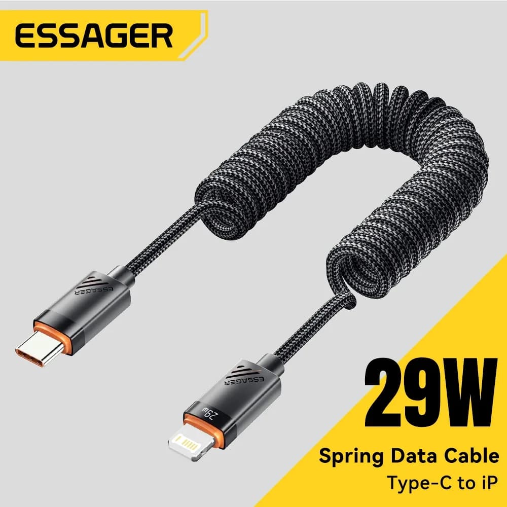 Essager Câble USB-C vers Lightning à Ressort - Charge Rapide PD 29W, 1,8m - Image 1