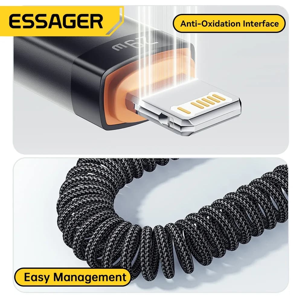 Essager Câble USB-C vers Lightning à Ressort - Charge Rapide PD 29W, 1,8m - Image 5